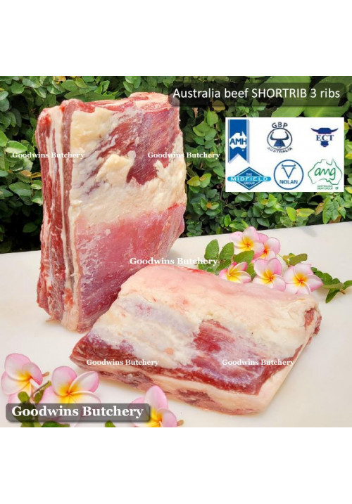 Beef rib SHORTRIB daging iga sapi frozen Australia GREENHAM 3 ribs whole cuts +/- 2.5kg (price/kg)